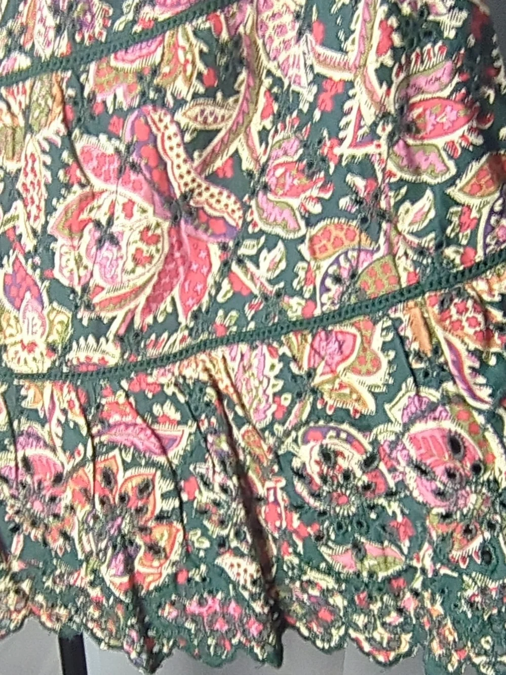 NWT Paisley Green Cotton Mini Skirt in Pink and Green
